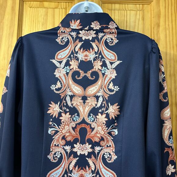 New! Boston Proper Women’s Sz M Button Up Long Sleeve Paisley Print Blouse, V574 - Picture 11 of 16